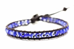 Evil Eye Bead Leather Wrap Bracelet / Blue,10In