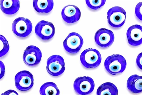 Bead, Evil Eye, 10MM, Lentil, Cobalt Blue