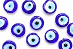 Bead, Evil Eye, Lampwork, Glass, 12MM, Coin, Cobalt Blue