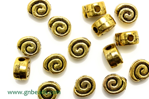 "Pewter" Beads / 8MM Flat Round,Antique Gold