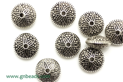 "Pewter" Beads / 12MM Saucer,Antique Silver