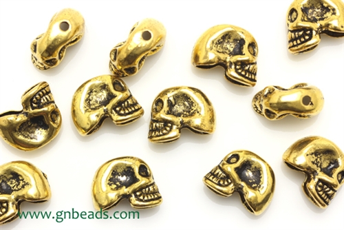 "Pewter" Charm / 12MM Skull,Antique Gold