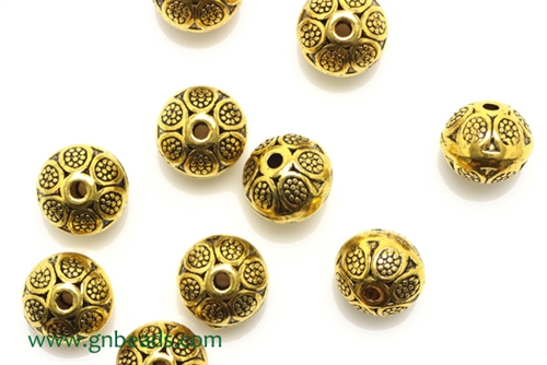 "Pewter" Beads / 10MM Round,Antique Gold