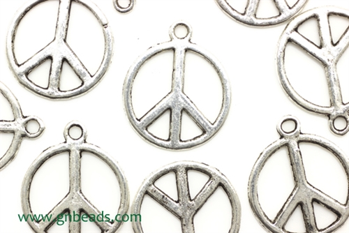 "Pewter" Charm / 21MM Peace Sign,Antique Silver
