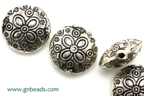 "Pewter" Beads / 19MM Large Lentil,Antique Silver