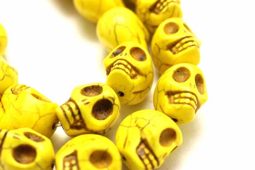 Bead, Gemstone, "Turquoise", Magnesite, Skull, Yellow, 18MM