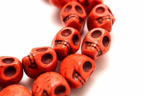 Gemstone Bead, "Turquoise", Magnesite, Skull, Red, 18MM