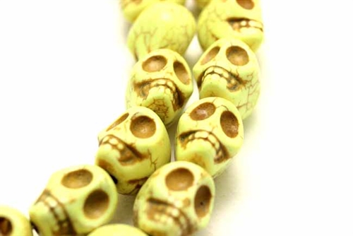 Gemstone Bead, "Turquoise", Magnesite, Skull, Pale Yellow, 18MM