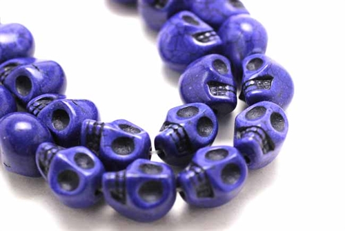 Bead, Gemstone, "Turquoise", Magnesite, Skull, Dark Blue, 13MM