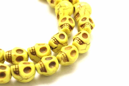 Bead, Gemstone, "Turquoise", Magnesite, Skull, Mustard Yellow, 13MM