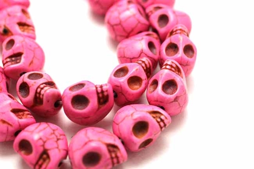 Gemstone Bead, "Turquoise" Magnesite, Skull, Pink, 15MM