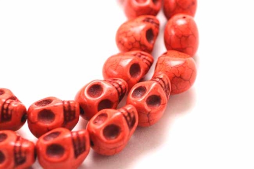 Gemstone Bead, "Turquoise" Magnesite, Skull, Red, 15MM