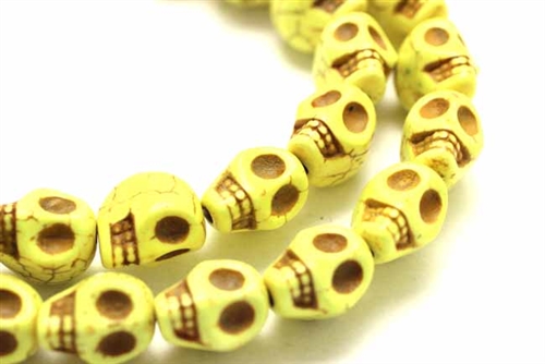 Gemstone Bead, "Turquoise" Magnesite, Skull, Yellow, 15MM