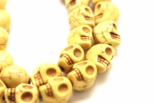 Gemstone Bead, "Turquoise", Magnesite, Skull, Mustard Yellow, 15MM