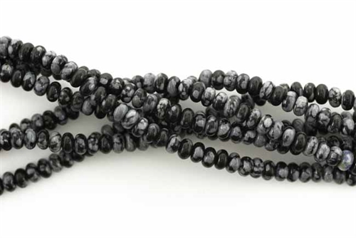 Gemstone Bead, Snowflake Obsidian, Rondelle, 4MM