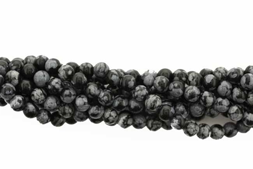 Gemstone Bead, Snowflake Obsidian, Round, 4MM