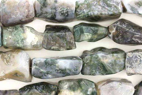 Gemstone Bead, Moss Agate, Rough Cut Rectangle, 20MM