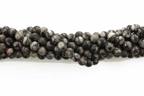 Gemstone Bead, Black Leopard Skin Jasper, Round, 4MM