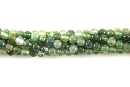 Gemstone Bead, Moss Agate, Round, 4MM