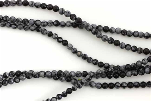 Gemstone Bead, Snowflake Obsidian, Round, 3MM