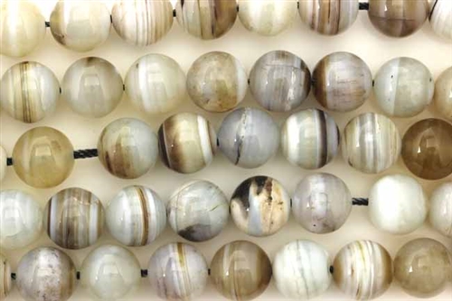 Gemstone Bead, Gray Banded Agate, Round, 10MM