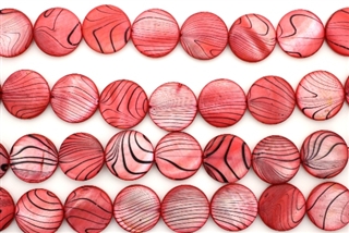 Mother Of Pearl / Red 15MM Flat Round