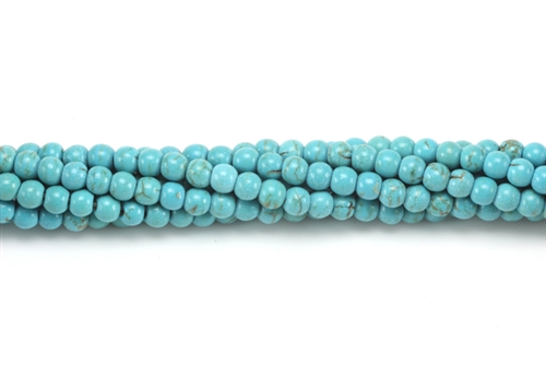 Gemstone Bead, "Turquoise" Magnesite, Round, Turquoise Blue, 4MM