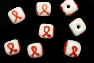 Awareness Ribbon Glass Bead / 10MM Cube Red