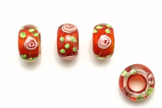Large Hole Lampwork Glass Bead / 12MM Rondelle Red