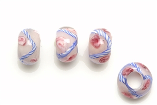 Large Hole Lampwork Glass Bead / 12MM Rondelle Pale Pink