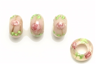 Large Hole Lampwork Glass Bead / 12MM Rondelle Pink