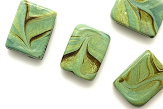 Lampwork Glass Bead / 18MM Flat Rectangle,Green