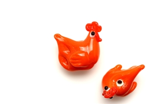 Animal & Character Lampwork Glass Bead / 16MM Chicken,Orange