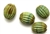 Lampwork Glass Bead / 17MM Fluted Puffed Oval,Green,Black