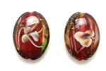 Lampwork Glass Bead / 26MM Flat Oval,Red