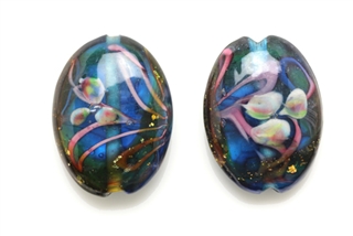 Lampwork Glass Bead / 26MM Flat Oval,Blue