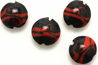 Lampwork Glass Bead / 20MM Lentil,Black Red