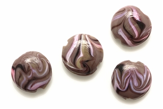 Lampwork Glass Bead / 17MM Lentil,Dark Purple,Pink & Black Swirl