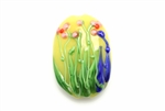 Lampwork Glass Bead / 33MM Oval,Yellow,Wild Flowers