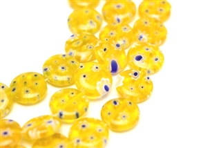14MM Millifiore Bead / Flat Round Yellow