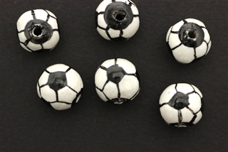 Porcelain Beads / Soccer Ball 15MM White Jet