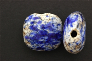 Porcelain Beads / Puffed Square 30MM White Blue