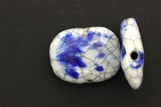 Porcelain Beads / Rectangle White Blue 31MM