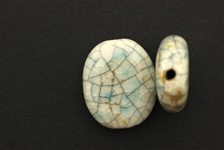 Porcelain Beads / Flat Oval White Blue 30MM