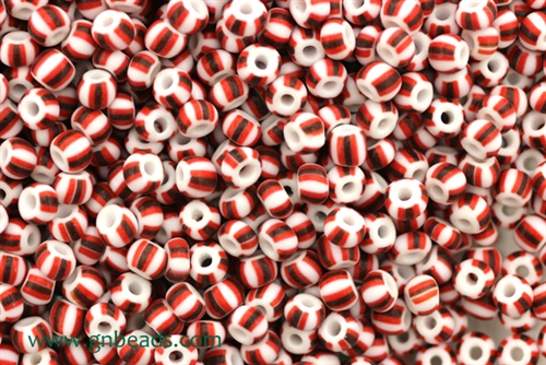 5/0, Seed Bead, Vintage, Czechoslovakian, Seed Beads, Striped, White, Red, Black