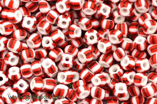 3/0 Seed Bead,Vintage Czechoslovakian Seed Beads, Striped, White, Red, Black