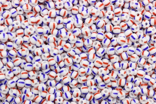 9/0, Seed Bead, Vintage, Czechoslovakian, Seed Beads, White, Red & Blue Striped