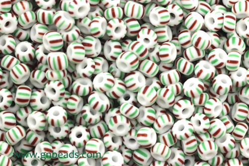 5/0, Seed Bead, Vintage, Czechoslovakian, Seed Beads, Striped, White, Green, Red