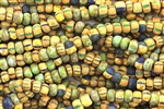 Seed Bead, Czech, Aged, Striped, Matte, Blue Picasso Mix, 2/0