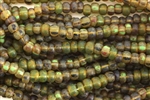 Seed Bead, Czech, Aged, Striped, Peridot Picasso Mix, 2/0